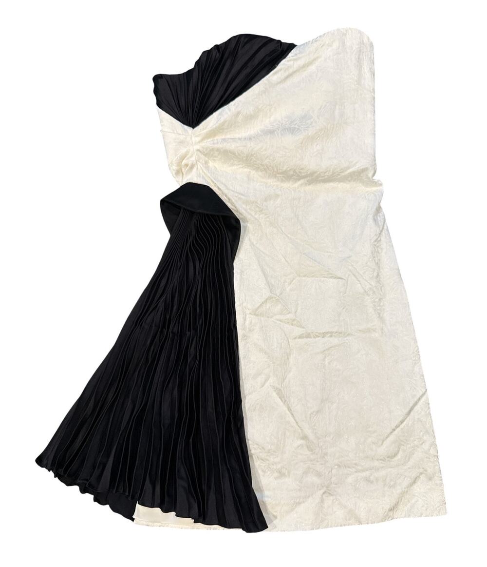 Tufi Duek Strapless Corset Dress Ivory Black Silk Pleated Cocktail Size 38 US S